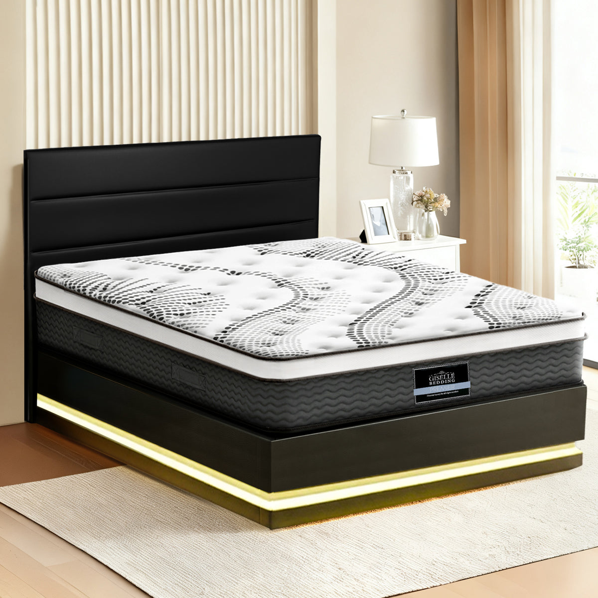 RGB LED Queen Bed Frame + Mattress Set | Includes 32cm Mattress