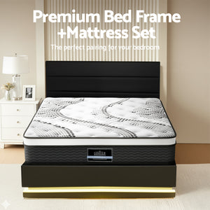 RGB LED Queen Bed Frame + Mattress Set | Includes 32cm Mattress