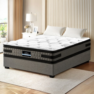 King Single Bed Frame + 36cm Mattress Set | Gas Lift Base | Grey