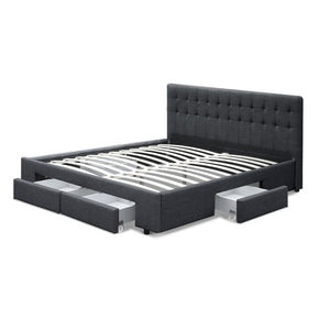 Artiss Avio Bed Frame Fabric Storage Drawers - Charcoal King