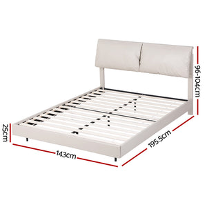 Double Bed Frame | RGB LED Floating Bed | Adjustable Headboard | Beige & White