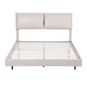 Double Bed Frame | RGB LED Floating Bed | Adjustable Headboard | Beige & White
