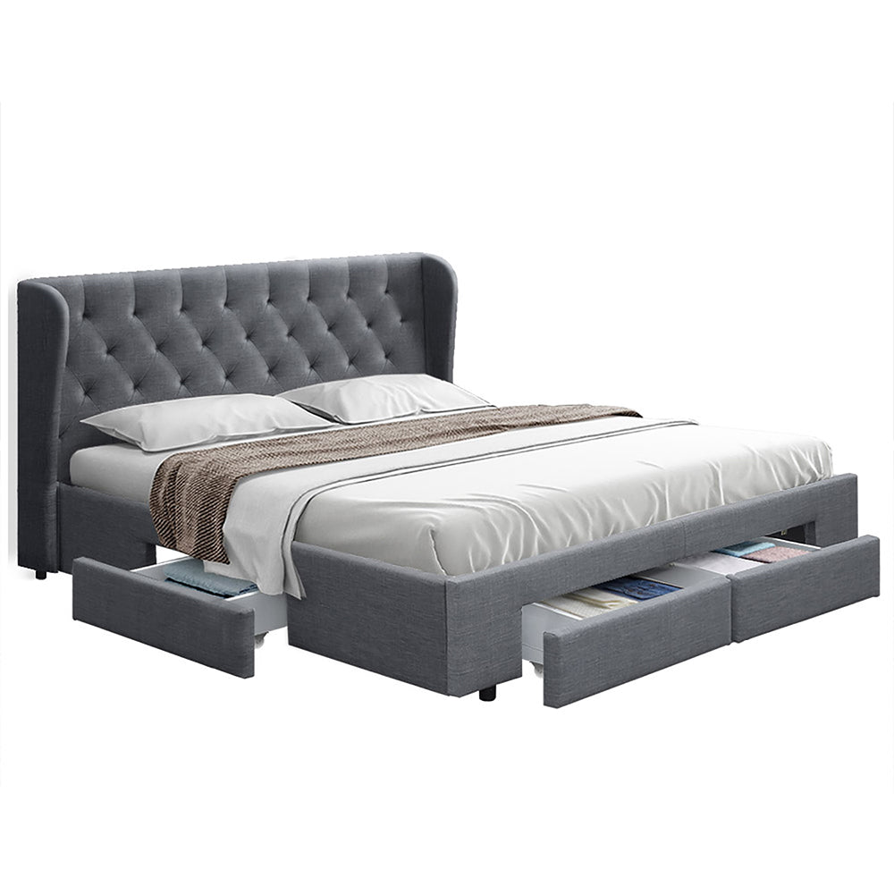 Bed Frame | Queen Size | With 4 Drawers | Grey | MILA