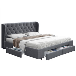 Bed Frame | Queen Size | With 4 Drawers | Grey | MILA