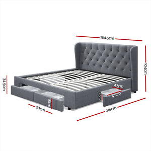 Bed Frame | Queen Size | With 4 Drawers | Grey | MILA