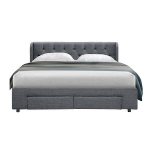 Bed Frame | Queen Size | With 4 Drawers | Grey | MILA