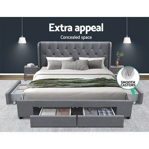 Bed Frame | Queen Size | With 4 Drawers | Grey | MILA