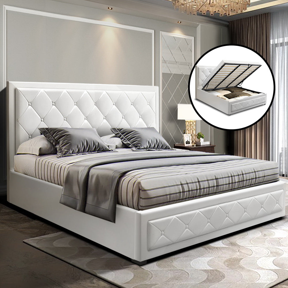 Bed Frame | King Size | Gas Lift | White | TIYO