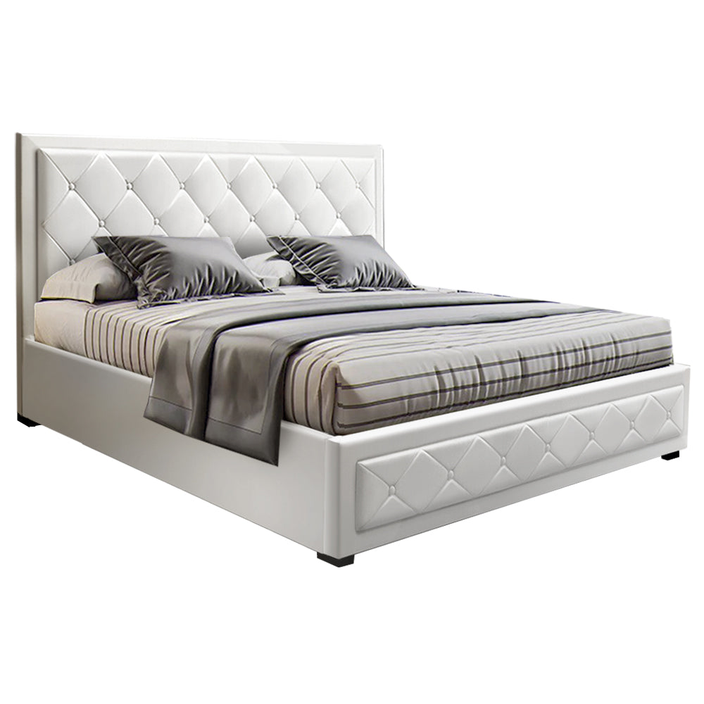 Bed Frame | Queen Size | Gas Lift | White | TIYO