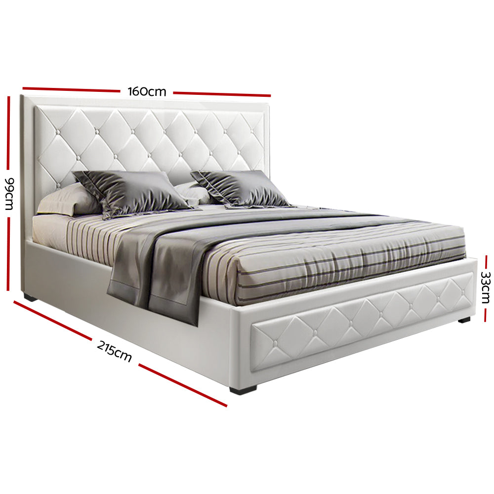 Artiss Bed Frame Queen Size Gas Lift White TIYO - The Hippie House