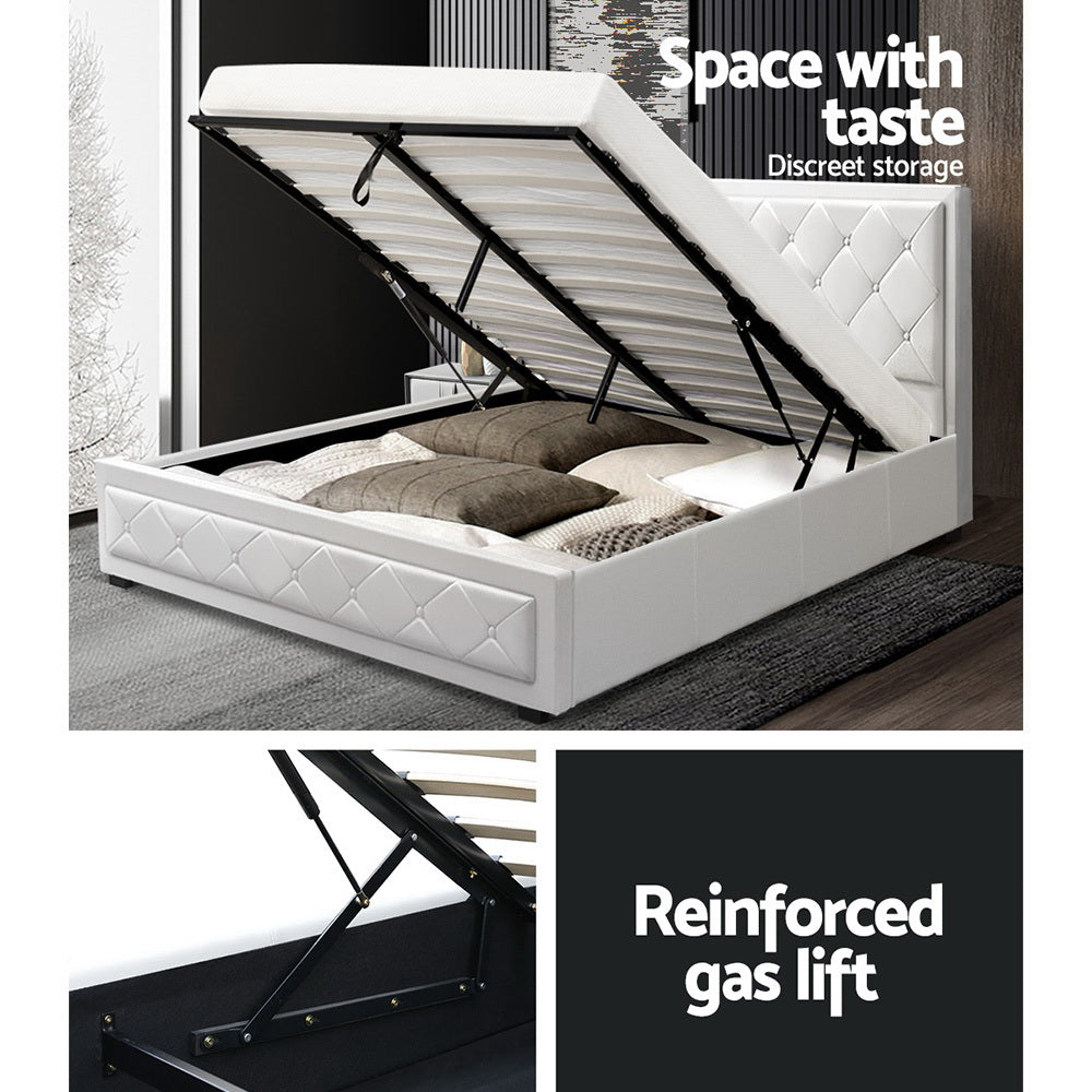 Bed Frame | Queen Size | Gas Lift | White | TIYO