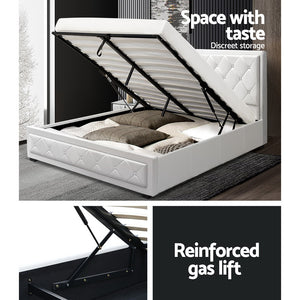 Bed Frame | Queen Size | Gas Lift | White | TIYO