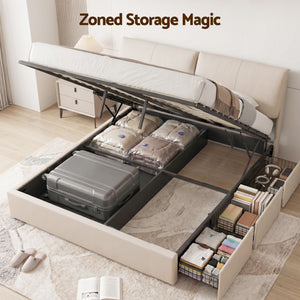 Artiss King Bed Frame Gas Lift Storage 3 Drawers Adjustable Headboard Platform Base