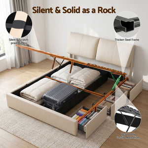 Artiss Queen Bed Frame Gas Lift Storage 3 Drawers Adjustable Headboard Platform Base