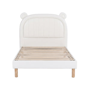 Artiss Kids King Single Bed Frame Bear Ears Headboard Upholstered Leather Platform Bed for Child