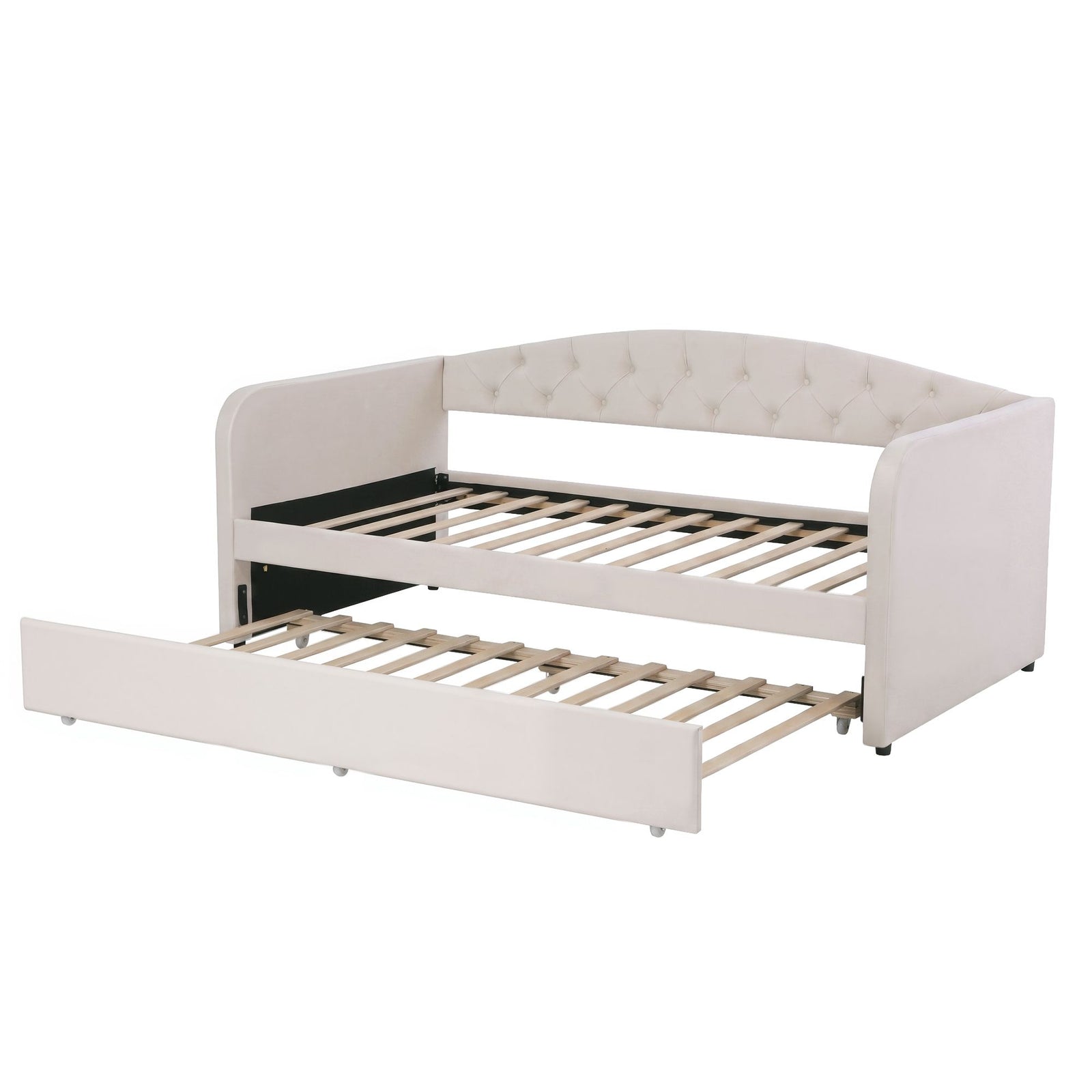 King Single Daybed | Velvet Trundle Bed Frame with Tufted Design