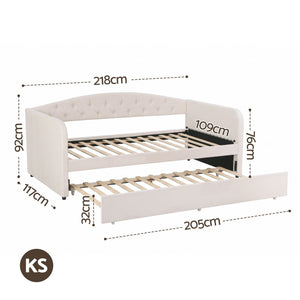 Artiss King Single Daybed Velvet Trundle Bed Frame Tufted Guest Bed