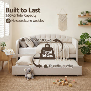 Artiss Single Daybed Velvet Trundle Bed Frame Tufted Guest Bed