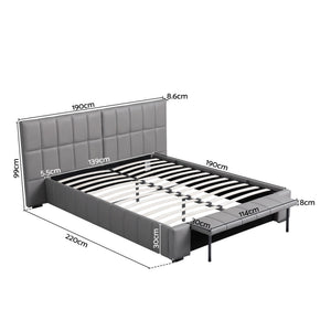 Artiss Double Size Upholstered Gas Lift Bed Frame with Foldable Bench PVC Leather Platform Bed with Storage