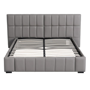 Artiss Double Size Upholstered Gas Lift Bed Frame with Foldable Bench PVC Leather Platform Bed with Storage