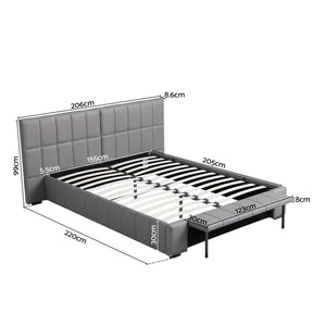 Artiss Queen Size Upholstered Gas Lift Bed Frame with Foldable Bench PVC Leather Platform Bed with Storage
