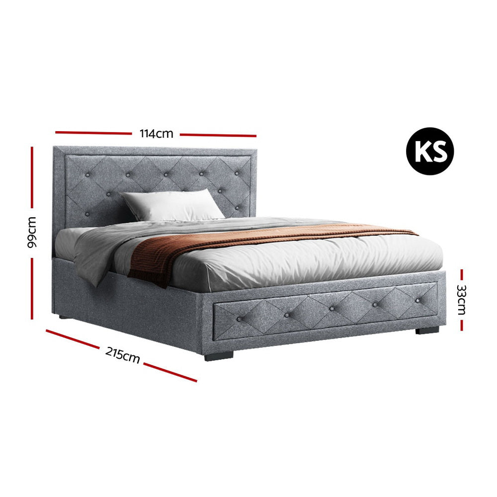 Bed Frame | King Single Size | Gas Lift Storage | Mattress Base | Wooden | Grey