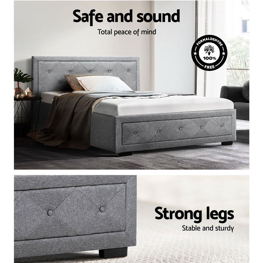 Bed Frame | King Single Size | Gas Lift Storage | Mattress Base | Wooden | Grey