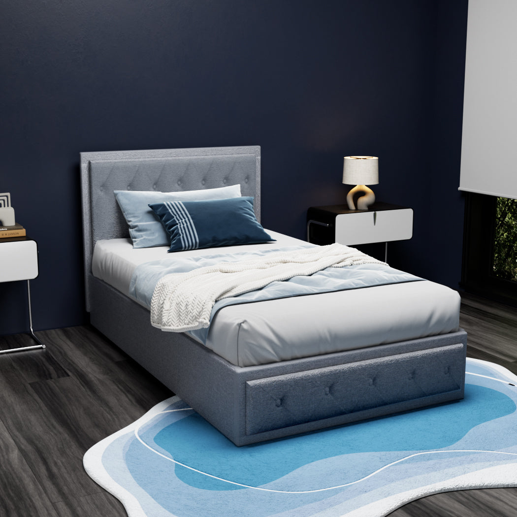 Bed Frame | King Single Size | Gas Lift Storage | Mattress Base | Wooden | Grey