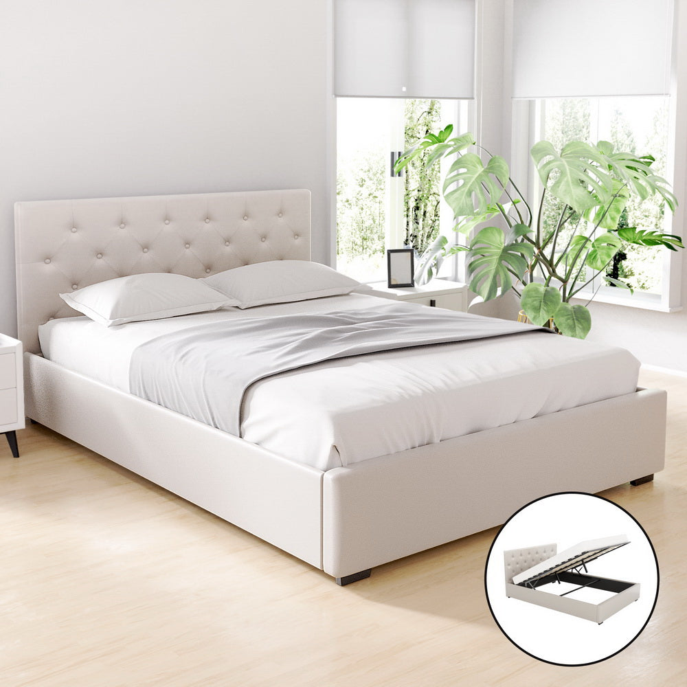 Bed Frame | Double Size | Gas Lift | Beige | VILA