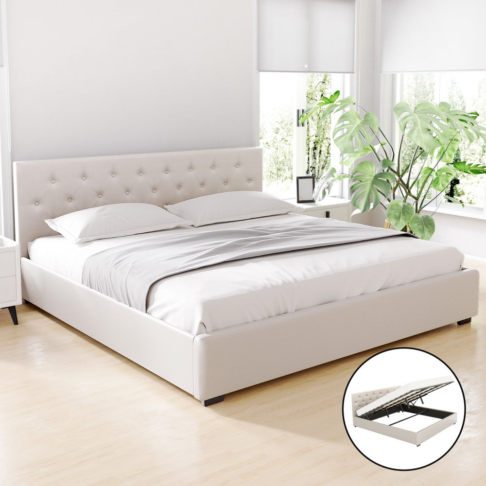 Bed Frame | King Size | Gas Lift | Beige | VILA