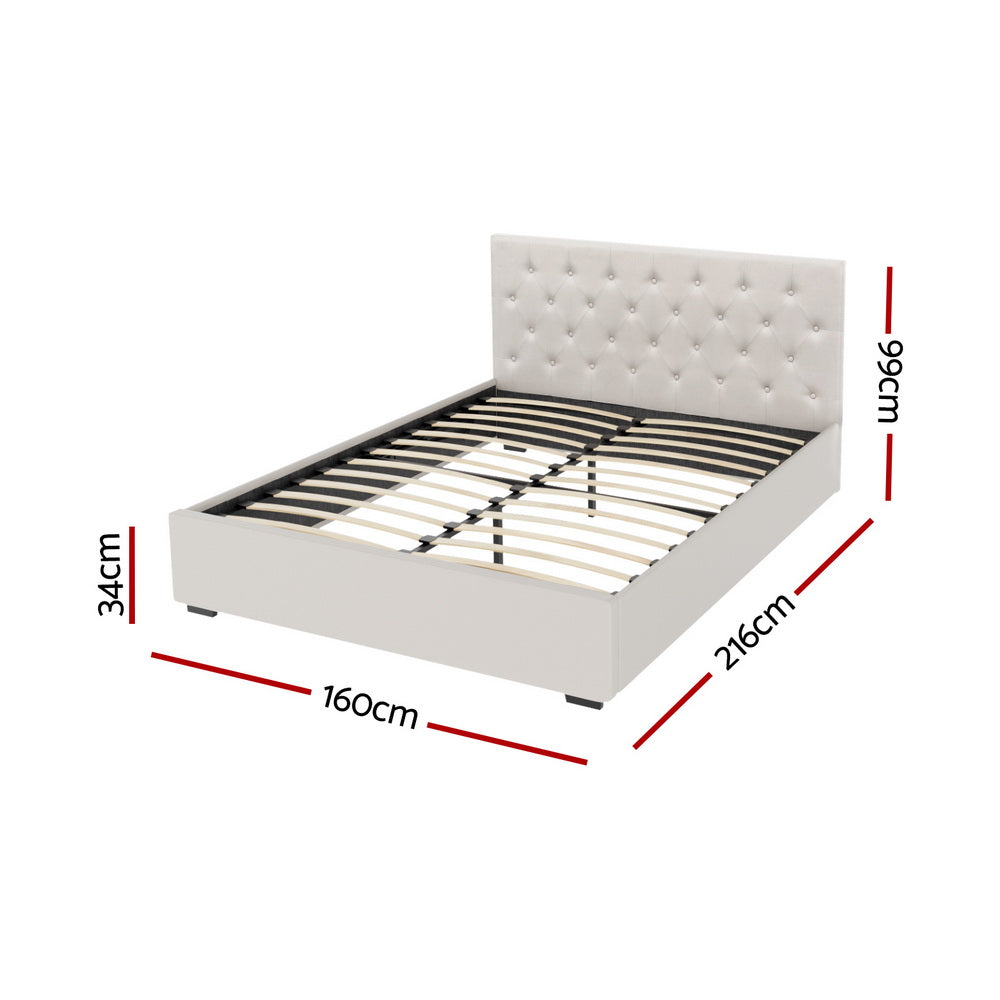 Bed Frame | Queen Size | Gas Lift | Beige | VILA