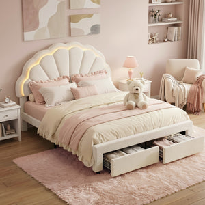Double Bed Frame | Upholstered Velvet | Storage Drawers | LED Headboard