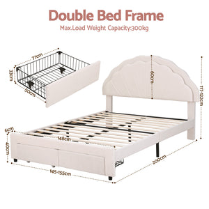 Double Bed Frame | Upholstered Velvet | Storage Drawers | LED Headboard