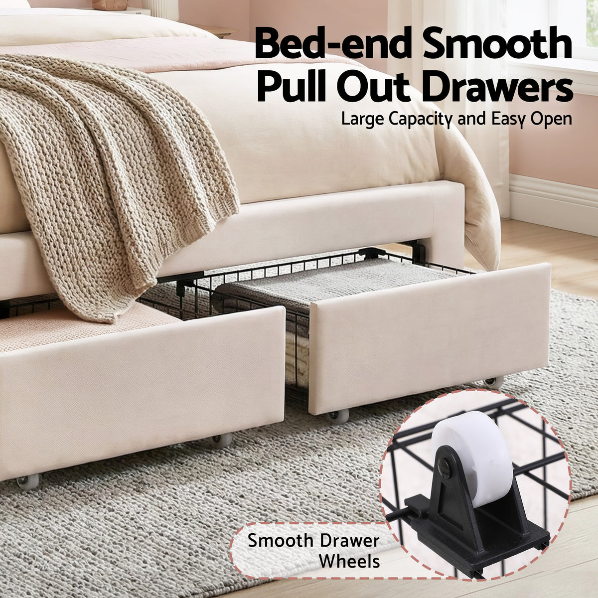 Double Bed Frame | Upholstered Velvet | Storage Drawers | LED Headboard
