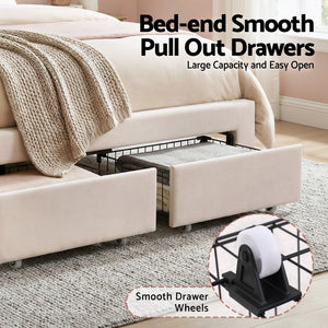 Double Bed Frame | Upholstered Velvet | Storage Drawers | LED Headboard