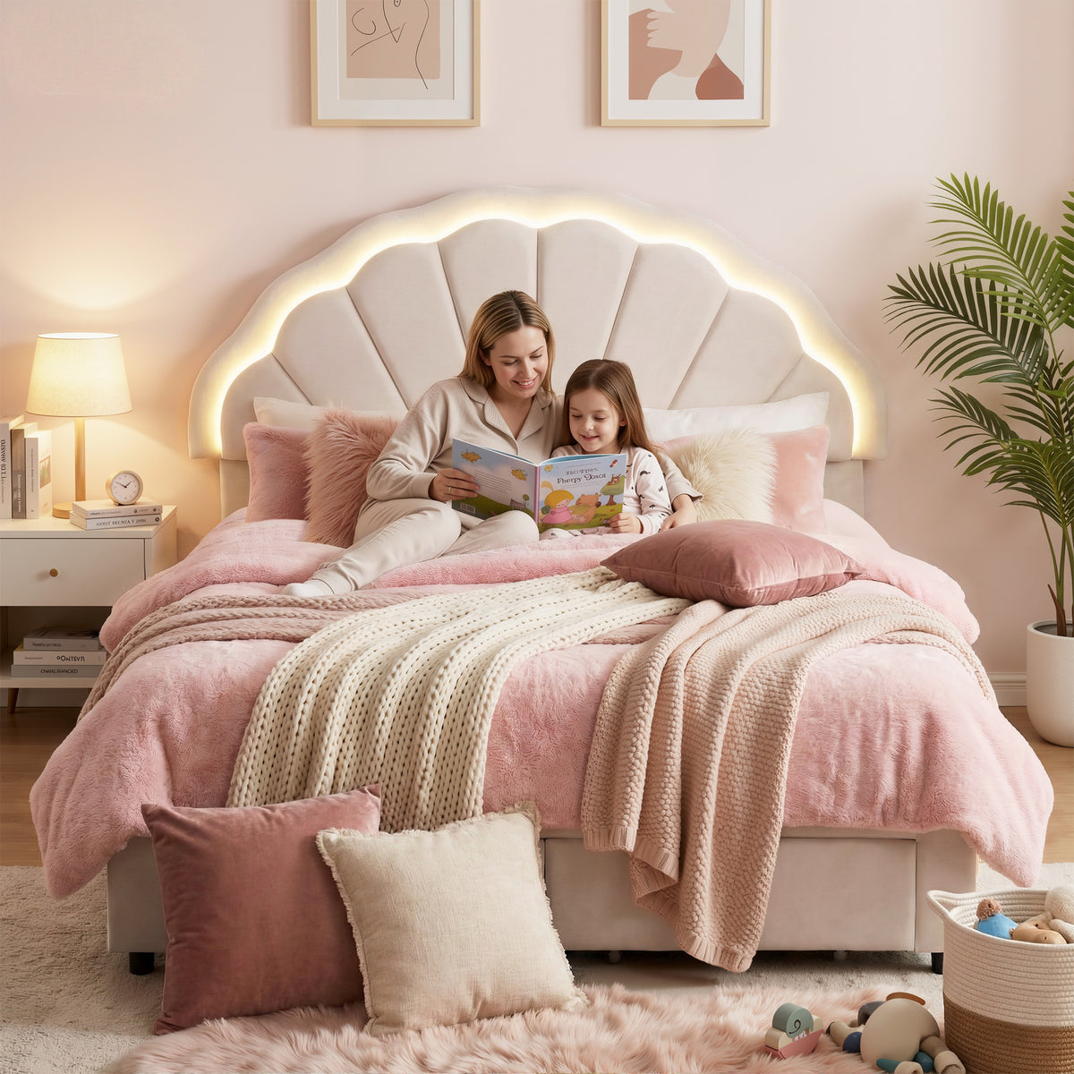 Double Bed Frame | Upholstered Velvet | Storage Drawers | LED Headboard