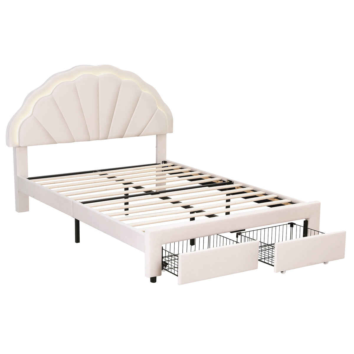 Double Bed Frame | Upholstered Velvet | Storage Drawers | LED Headboard