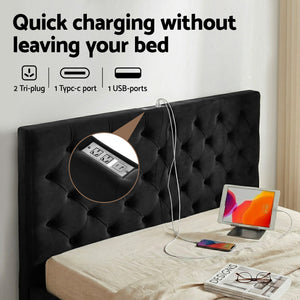 Double Bed Frame | Upholstered Storage | 3 Drawers | USB + Type-C Charging