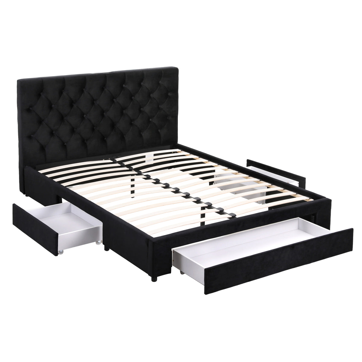 Double Bed Frame | Upholstered Storage | 3 Drawers | USB + Type-C Charging