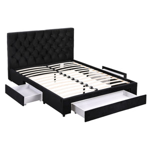 Double Bed Frame | Upholstered Storage | 3 Drawers | USB + Type-C Charging