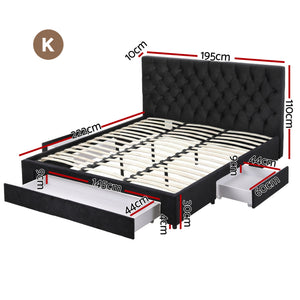 King Bed Frame | Upholstered Storage | 3 Drawers | USB + Type-C Charging