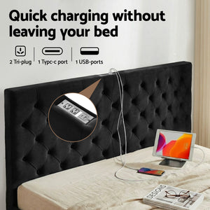 King Bed Frame | Upholstered Storage | 3 Drawers | USB + Type-C Charging