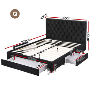 Queen Bed Frame | Upholstered Storage | 3 Drawers | USB + Type-C Charging