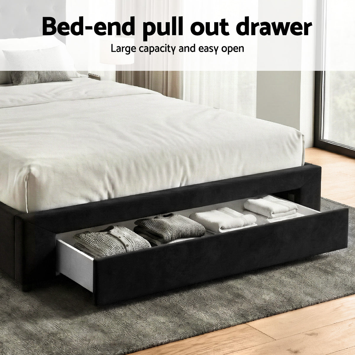 Queen Bed Frame | Upholstered Storage | 3 Drawers | USB + Type-C Charging