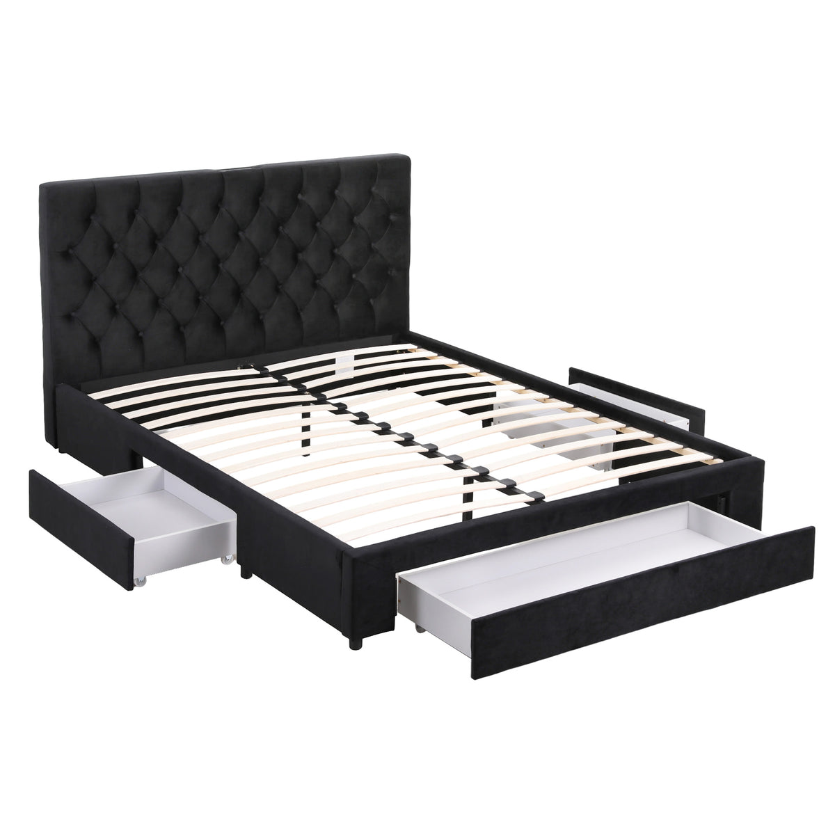 Queen Bed Frame | Upholstered Storage | 3 Drawers | USB + Type-C Charging