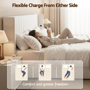 King Bed Frame | Gas Lift Storage | USB & Type-C Ports | Velvet Upholstery | White