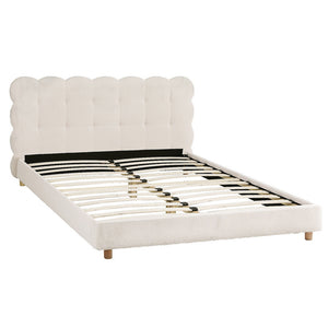 Double Bed Frame | Cloud Boucle Headboard | Platform Base | White