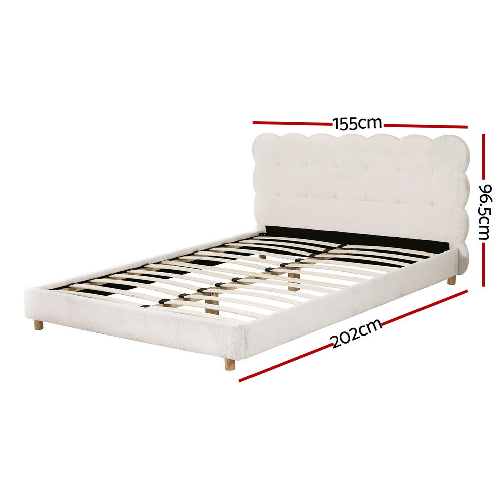 Double Bed Frame | Cloud Boucle Headboard | Platform Base | White
