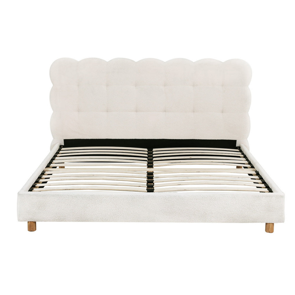 Double Bed Frame | Cloud Boucle Headboard | Platform Base | White