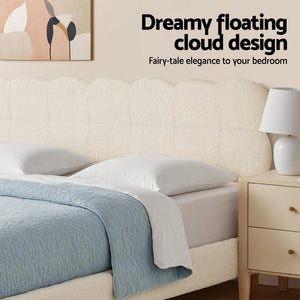 Double Bed Frame | Cloud Boucle Headboard | Platform Base | White
